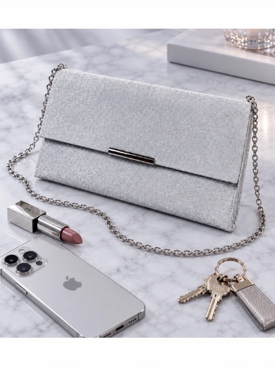 La Regale Handbags - (VTG) LA REGALE • Silver Sparkly Glitter Evening Clutch w/ Chain Strap, OS